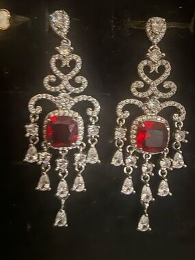 Elegant Red Crystal Chandelier Earrings - Women Jewelry